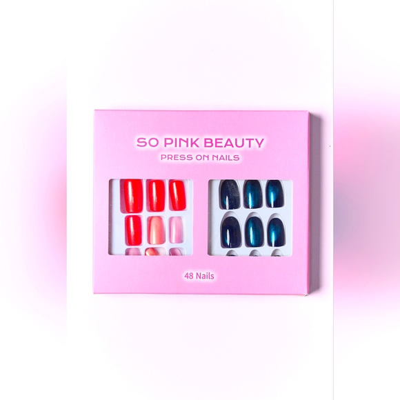 SO PINK BEAUTY Midnight Glam Press On Nails 2 Pack Set With Glue - Picture 1 of 3